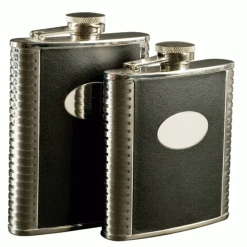 Other Deluxe Leather-Bound Captive-Top Pocket Flask - 8 Oz
