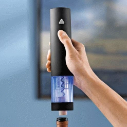 Wine Enthusiast Electric Blue Push-Button Corkscrew- Black