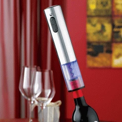 Wine Enthusiast Electric Corkscrews Electric Blue Push-Button Corkscrew- Stainless Steel