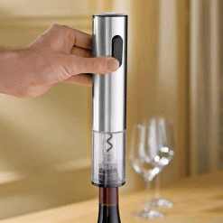 Wine Enthusiast Electric Corkscrews Electric Blue Push-Button Corkscrew- Stainless Steel