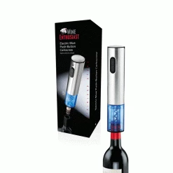 Wine Enthusiast Electric Corkscrews Electric Blue Push-Button Corkscrew- Stainless Steel