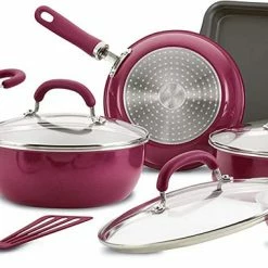 Rachael Ray Create Delicious Nonstick Cookware Pots And Pans Set, 13 Piece, Burgundy Shimmer