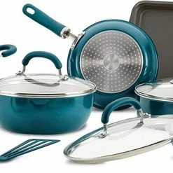 Rachael Ray Create Delicious Nonstick Cookware Pots And Pans Set, 13 Piece, Teal Shimmer