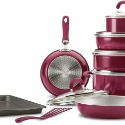 Rachael Ray Create Delicious Nonstick Cookware Pots And Pans Set, 13 Piece, Burgundy Shimmer