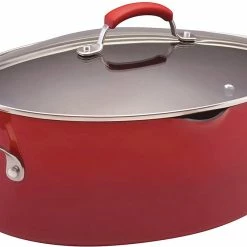 Rachael Ray Brights Nonstick Pasta Stock Pot With Lid And Spout, 8 Quart, Red Gradient