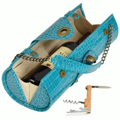 Picnic At Ascot Wine Carrier & Purse - Turquoise Wine Carry Bags