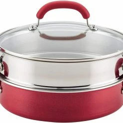 Rachael Ray Create Delicious Nonstick Multi-Pot/Steamer Set, 3 Piece, Red Shimmer