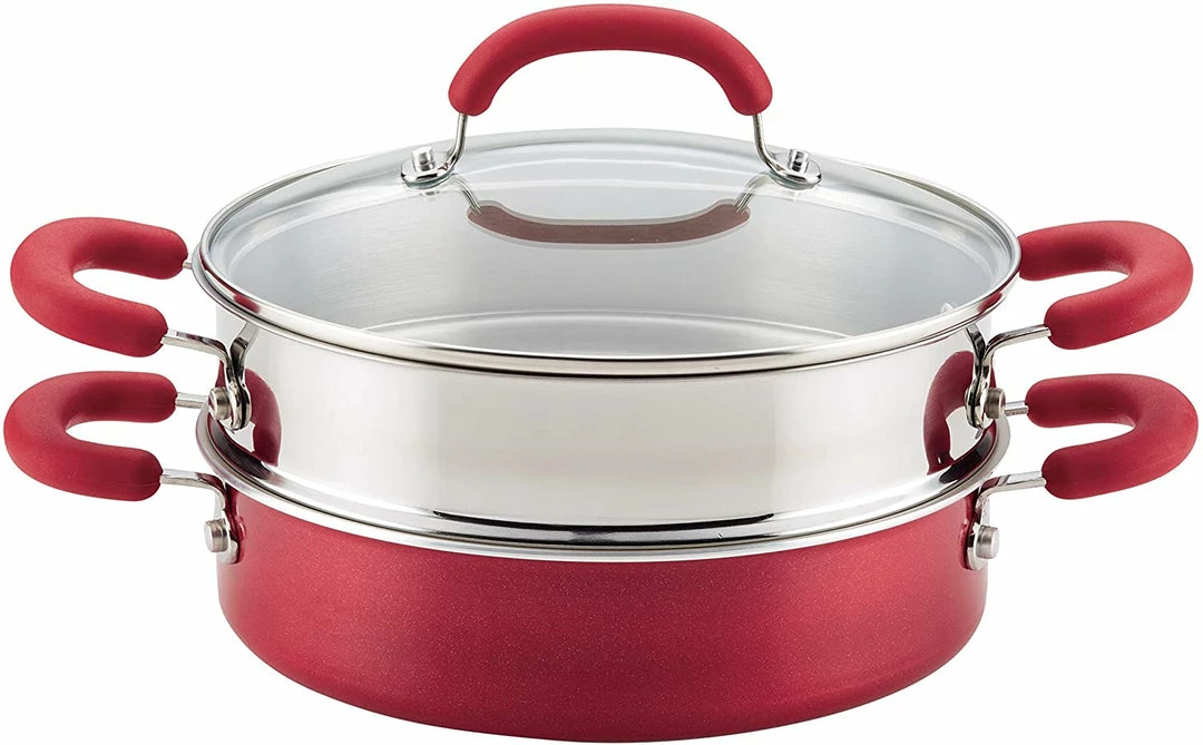 Discount 🧨 Rachael Ray Create Delicious Nonstick Multi-Pot/Steamer Set, 3 Piece, Red Shimmer ❤️ 1 Rachael Ray Create Delicious Nonstick Multi-Pot/Steamer Set, 3 Piece, Red Shimmer