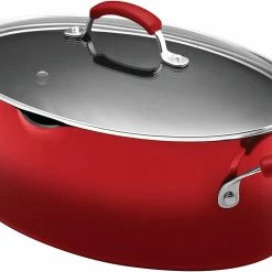 Rachael Ray Brights Nonstick Pasta Stock Pot With Lid And Spout, 8 Quart, Red Gradient