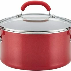 Rachael Ray Create Delicious Nonstick Stock Pot/Stockpot With Lid - 6 Quart, Red Shimmer
