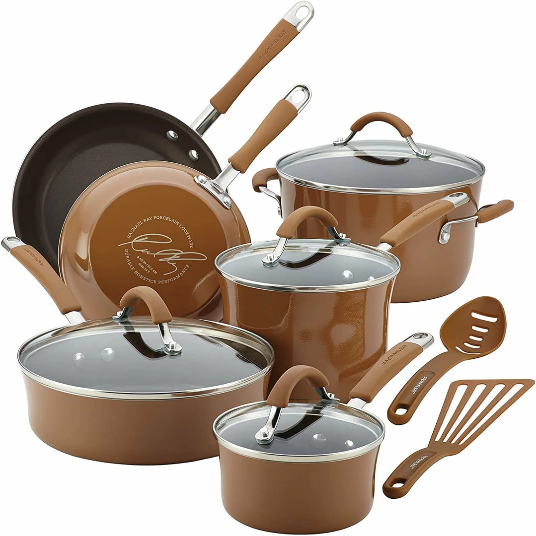 Brand new βοΈ Rachael Ray Cucina 12 Piece Nonstick Cookware Set, Mushroom Brown 𧨠1 Rachael Ray Cucina 12 Piece Nonstick Cookware Set, Mushroom Brown
