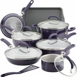 Rachael Ray Create Delicious Nonstick Cookware Pots And Pans Set, 13 Piece, Purple Shimmer