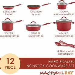 Rachael Ray Cucina 12 Piece Nonstick Cookware Set, Cranberry Red