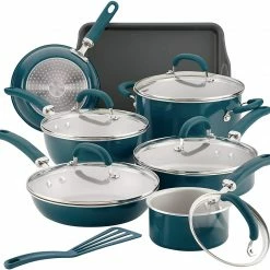Rachael Ray Create Delicious Nonstick Cookware Pots And Pans Set, 13 Piece, Teal Shimmer