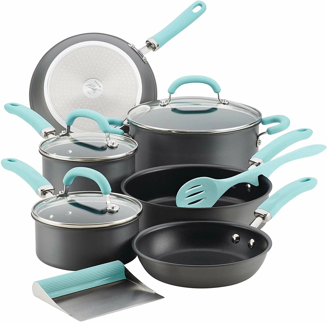 Buy π Rachael Ray Create Delicious Hard Anodized Nonstick Cookware Pots And Pans Set, 11 Piece, Gray With Light Blue Handles π 1 Rachael Ray Create Delicious Hard Anodized Nonstick Cookware Pots And Pans Set, 11 Piece, Gray With Light Blue Handles