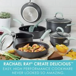Buy π Rachael Ray Create Delicious Hard Anodized Nonstick Cookware Pots And Pans Set, 11 Piece, Gray With Light Blue Handles π 11 Rachael Ray Create Delicious Hard Anodized Nonstick Cookware Pots And Pans Set, 11 Piece, Gray With Light Blue Handles