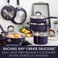 Rachael Ray Create Delicious Nonstick Cookware Pots And Pans Set, 13 Piece, Purple Shimmer