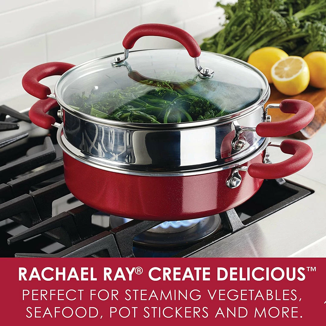 Discount 🧨 Rachael Ray Create Delicious Nonstick Multi-Pot/Steamer Set, 3 Piece, Red Shimmer ❤️ 2 Rachael Ray Create Delicious Nonstick Multi-Pot/Steamer Set, 3 Piece, Red Shimmer