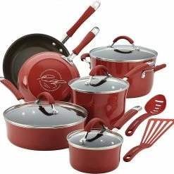 Rachael Ray Cucina 12 Piece Nonstick Cookware Set, Cranberry Red