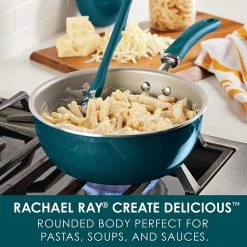 Rachael Ray Create Delicious Nonstick Fry Saute Purpose Pan With Lid, 3 Quart, Teal Shimmer