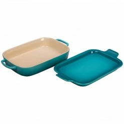 Le Creuset Bakeware Le Creuset 2.75 Quart Heritage Stoneware Rectangular Casserole With Platter Lid