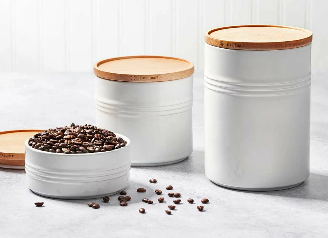 Hot Sale ⌛ Le Creuset 1.5 Quart Stoneware Storage Canister W/Wood Lid Le Creuset Wine & Kitchen Tools ✔️ 7 Le Creuset 1.5 Quart Stoneware Storage Canister W/Wood Lid Le Creuset Wine & Kitchen Tools