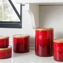 Hot Sale ⌛ Le Creuset 1.5 Quart Stoneware Storage Canister W/Wood Lid Le Creuset Wine & Kitchen Tools ✔️ 12 Le Creuset 1.5 Quart Stoneware Storage Canister W/Wood Lid Le Creuset Wine & Kitchen Tools