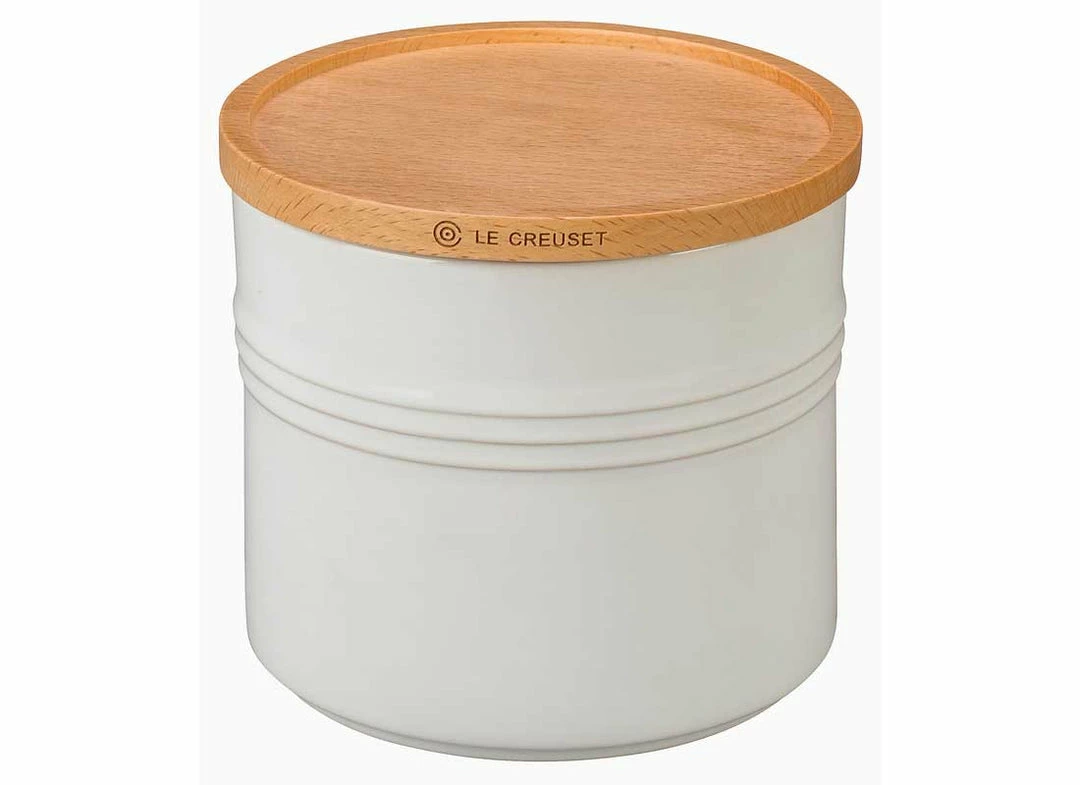 Hot Sale ⌛ Le Creuset 1.5 Quart Stoneware Storage Canister W/Wood Lid Le Creuset Wine & Kitchen Tools ✔️ 2 Le Creuset 1.5 Quart Stoneware Storage Canister W/Wood Lid Le Creuset Wine & Kitchen Tools