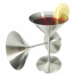 Bar Glassware Oggi Stainless Steel 8 Oz. Martini Glasses (Set Of 2)