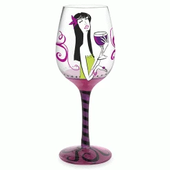 Epic Products Decorated Painted Glassware Wine Girl Hand-Decorated Wine Glass