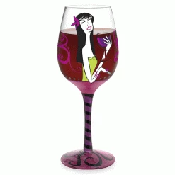 Epic Products Decorated Painted Glassware Wine Girl Hand-Decorated Wine Glass