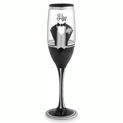Epic Products Decorated Painted Glassware His Hand-Decorated Champagne Flute
