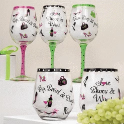 Epic Products Wine Shop 'Til You Drop Hand-Decorated Wine Glass Decorated Painted Glassware