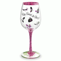 Epic Products Sip, Swirl & Shop Hand-Decorated Wine Glass