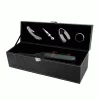 True Fabrications Black Faux Leather Single Bottle Accessory Gift Set