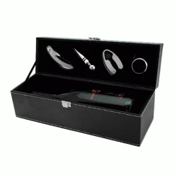 True Fabrications Black Faux Leather Single Bottle Accessory Gift Set