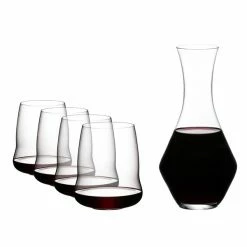 Riedel Winewings Glasses Riedel Winewings Cabernet Stemless Wine Glasses Set Of 4 + Merlot Decanter